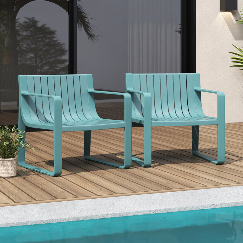 Ensemble de 2 chaises d'extérieur en plastique résistantes aux intempéries, Bleu