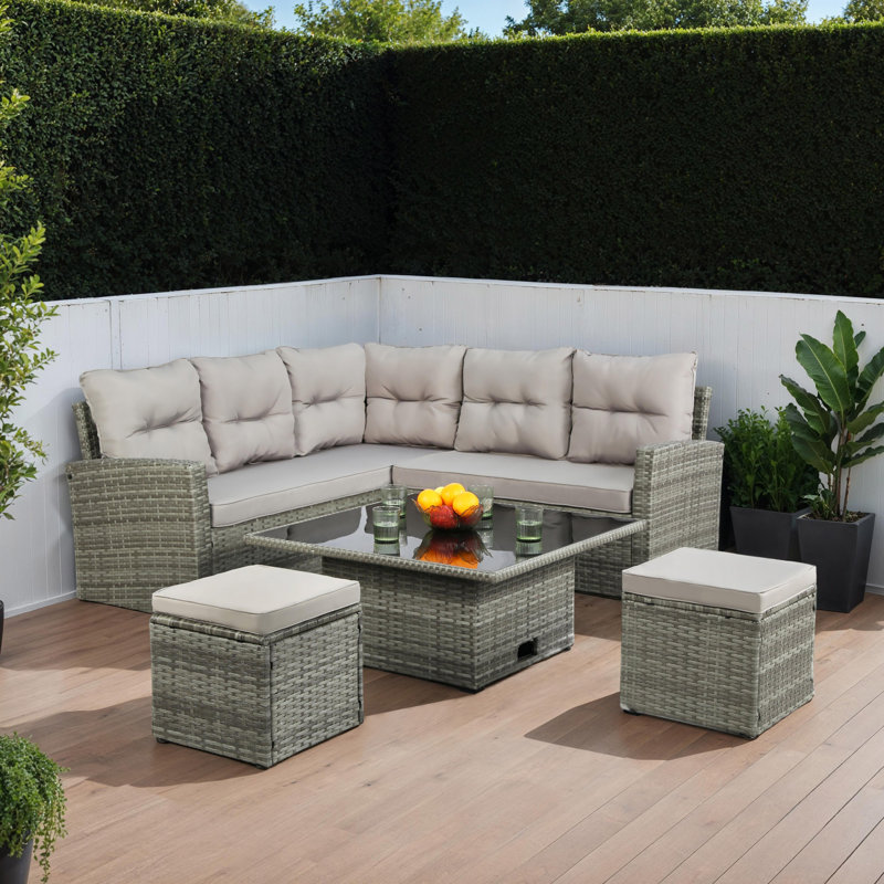 St.Tropez - Garden Corner Sofa In Rattan, Grey, Dark Grey