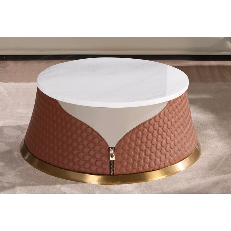 Marble Coffee Table, Beige/Cognac
