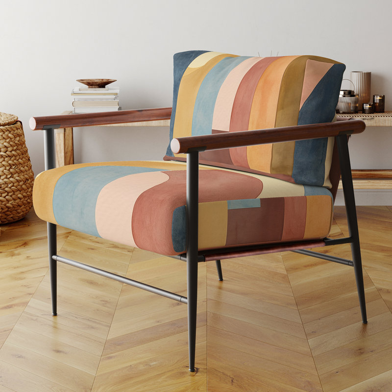 Chaise d'appoint Abstract Geometric, Brown Round Arms