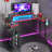 Monike 51“/59” U-Shaped Computer Desks with LED Lights, Gaming Desks with Monitor Stand, Headphone Hook and Cup Holder-2144167288