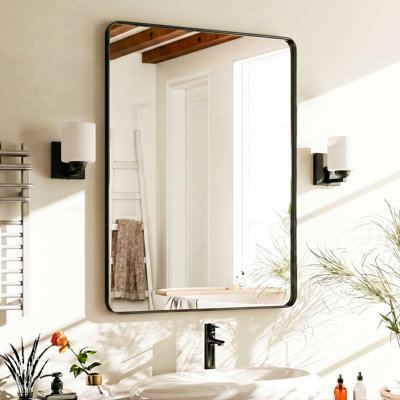 Miroir mural français en verre trempé et alliage d'aluminium encadré avec taquet - film incassable inclus