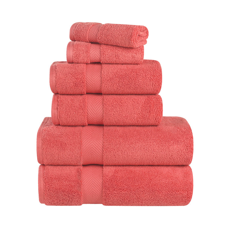 Ensemble de serviettes 100% coton ultra doux 6 pièces Hamachi, Corail, 6 Piece Towel Set