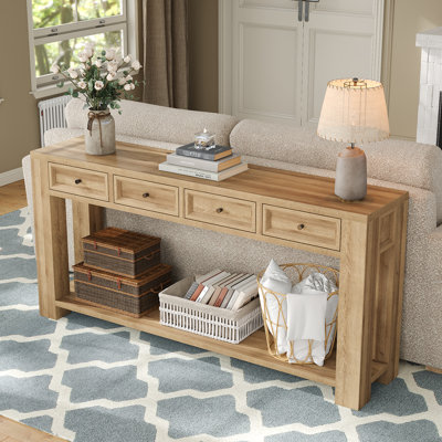 Console de 63 pouces, table de canapé derrière le canapé, table de vestibule avec 4 tiroirs et tablette ouverte, table de salon de style campagnard