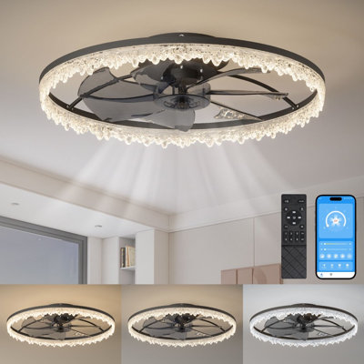 Ventilateur de plafond noir moderne 24 po avec DEL à intensité variable et télécommande pour une maison confortable