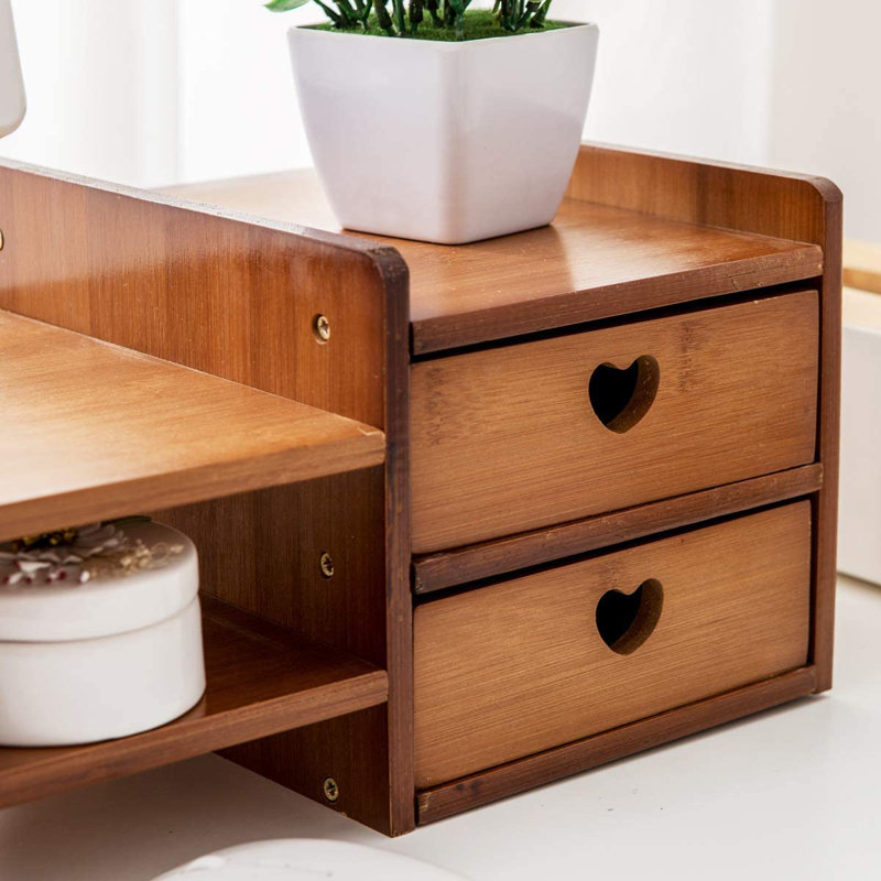 Organisateur de bureau en bambou avec 3 tiroirs de rangement