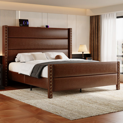 Faux Leather Upholstered Wingback Platform Bed