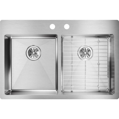 Crosstown Stainless Steel 33" L x 22" W Double Basin Dual Mount Kitchen Sink