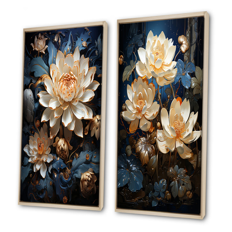 Opulent Reflections Lotus - lot de 2 impressions sur toile de lotus, Encadrement brun, H 32 po x l 33 po