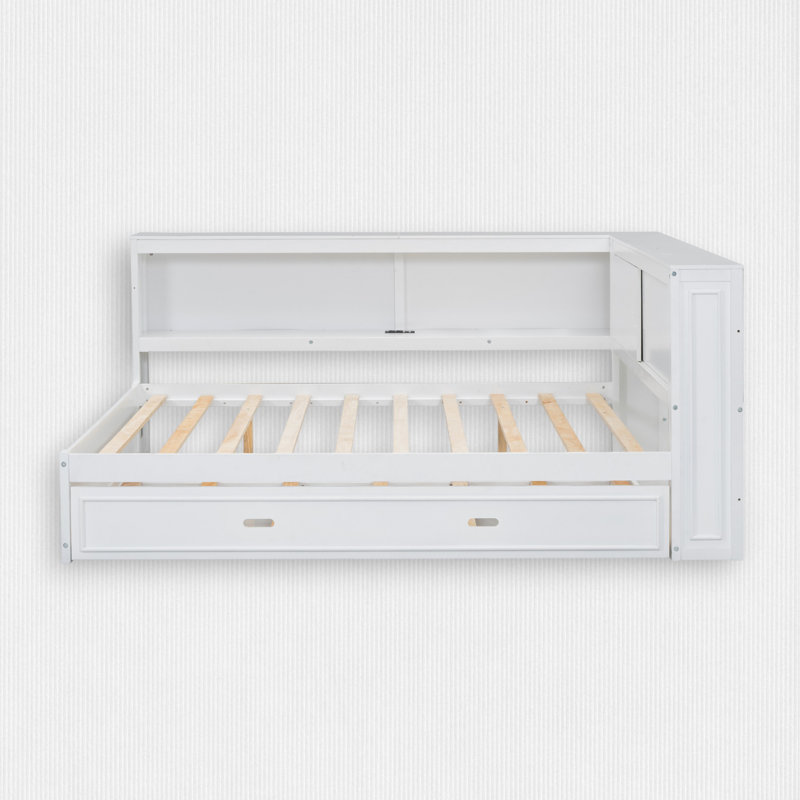Wooden Storage Daybed With Trundle, White