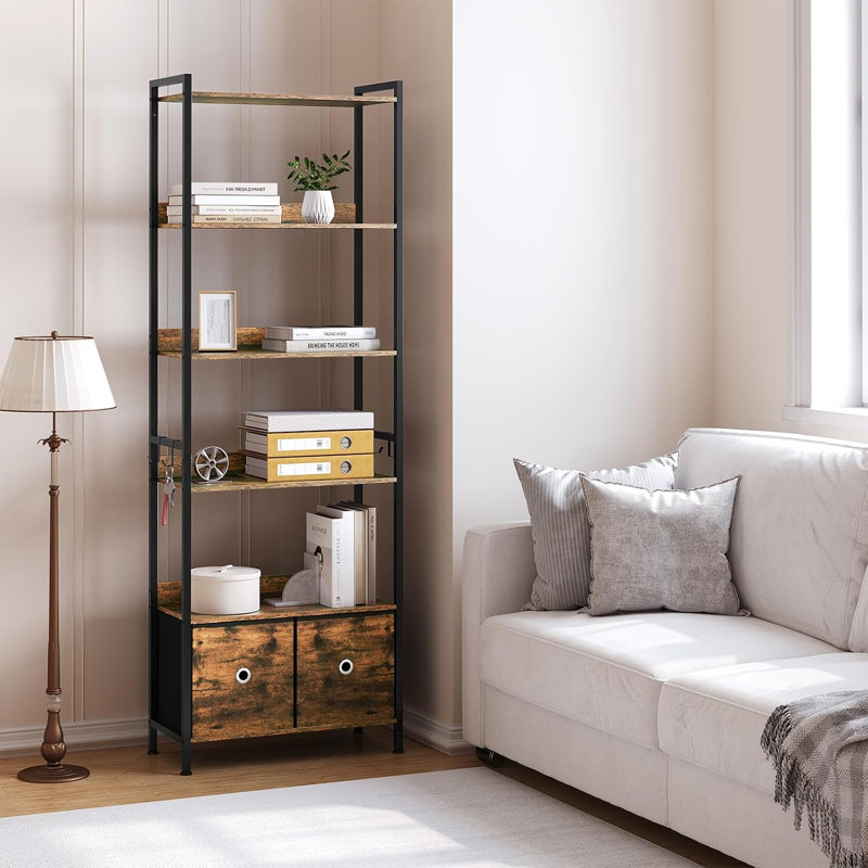 Bookcase, 5-Tier Bookshelf with 2 Drawers