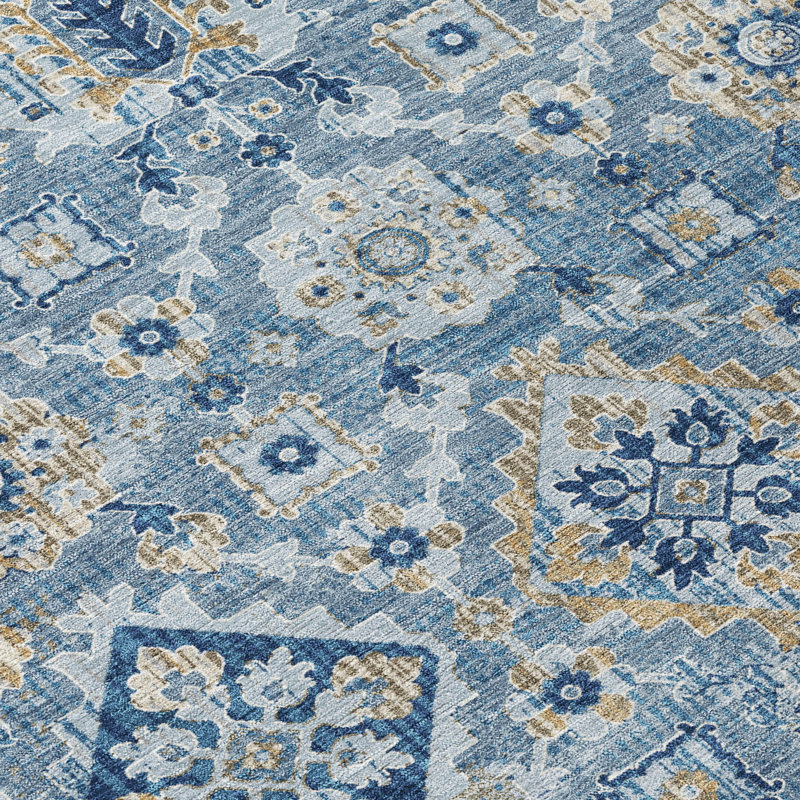 Machine Washable Indoor/Outdoor Xhevrie Denim Rug, Round 8'