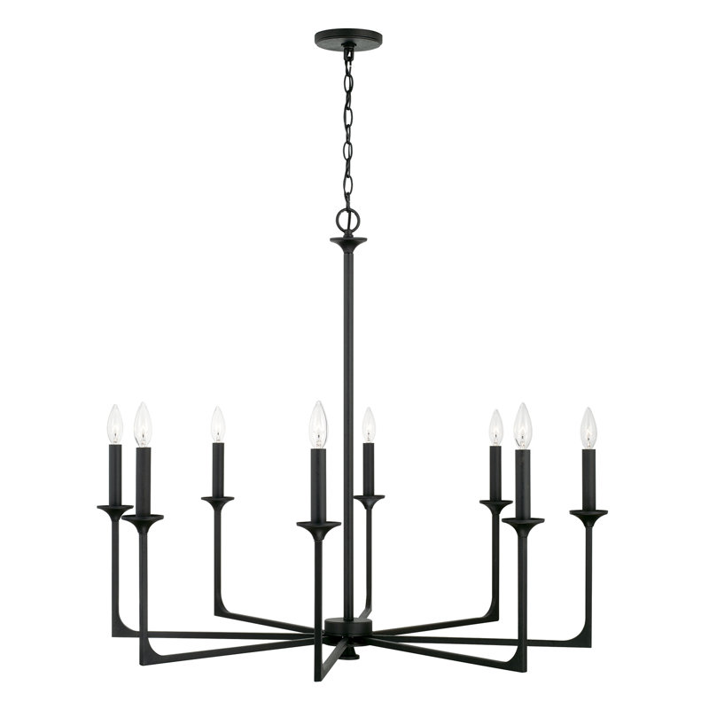 Clint Transitional Bold 8-Light Black Iron Candle Chandelier