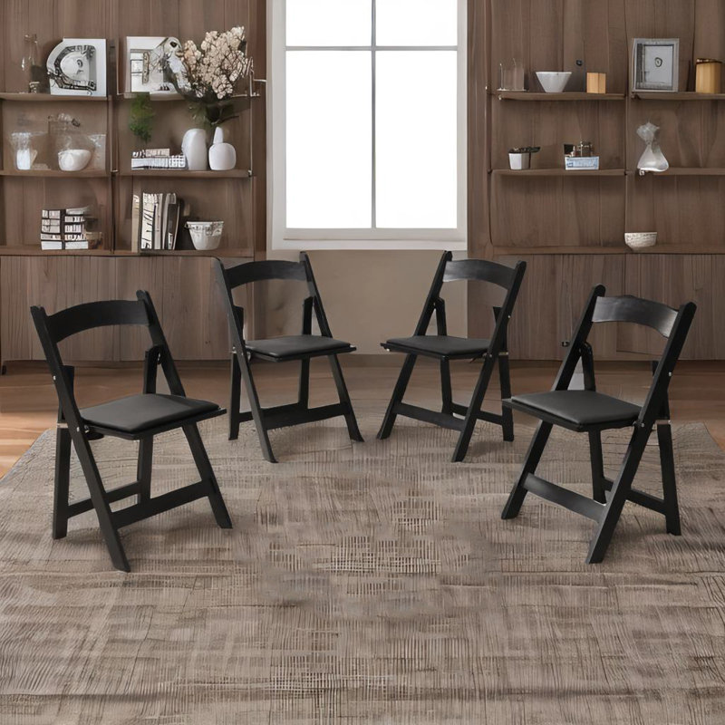 4 pièces de chaise pliante rembourrée, Noir, noir, noir, noir