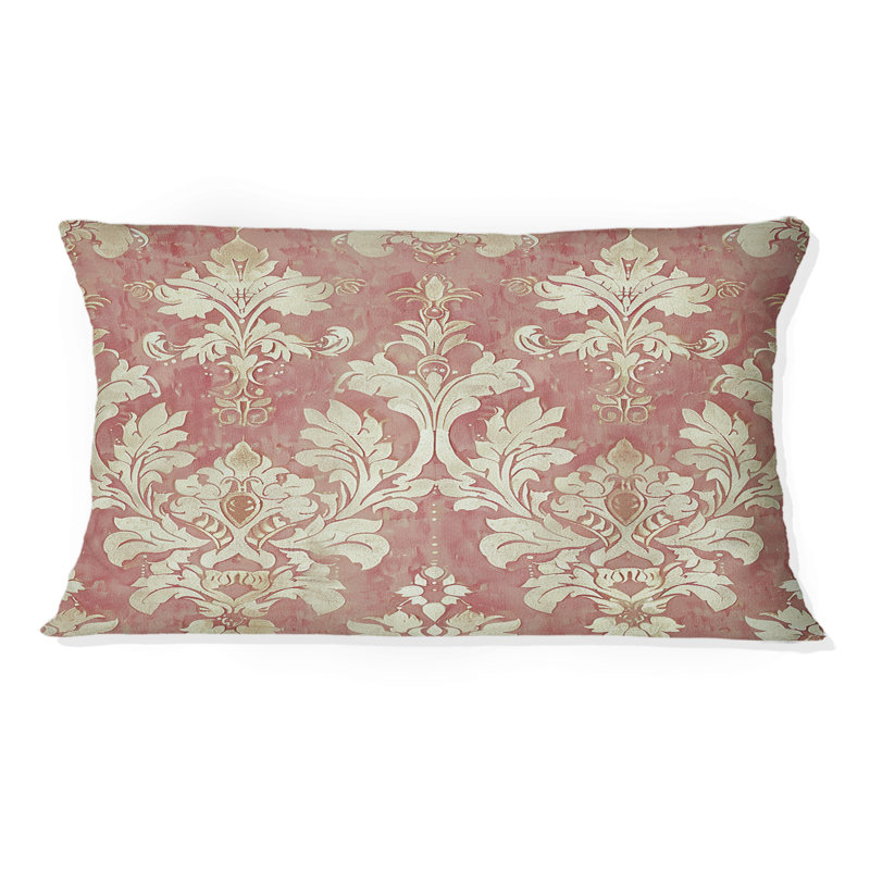 Royal Pink Gold Traditional Damask II - Traditional Lumbar Pillow