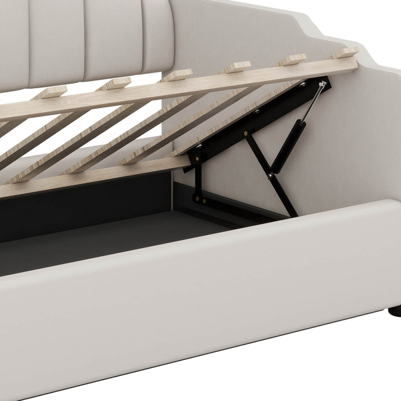 Upholstered Daybed With Underneath Storage, White, Twin