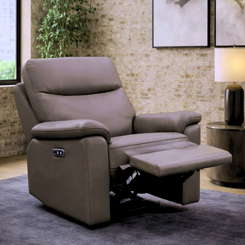 Alessandrina Real Leather Power Recliner with USB Charging, 103cm H X 160cm W X 95cm D, Slate
