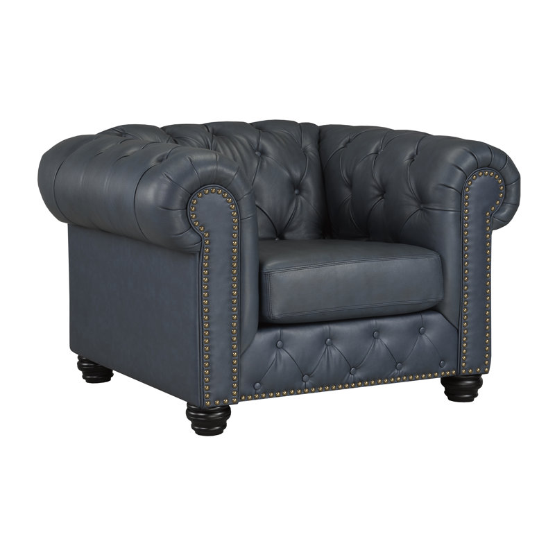 Toddington 48" Wide Tufted Genuine Leather Armchair, Slate Leather Match