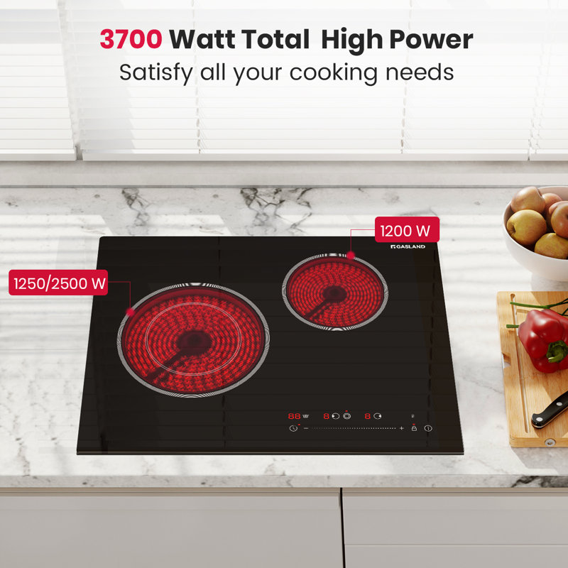 21 in. 2 Elements Smooth Surface (Radiant) Electric Cooktop in Black, ETL Certified