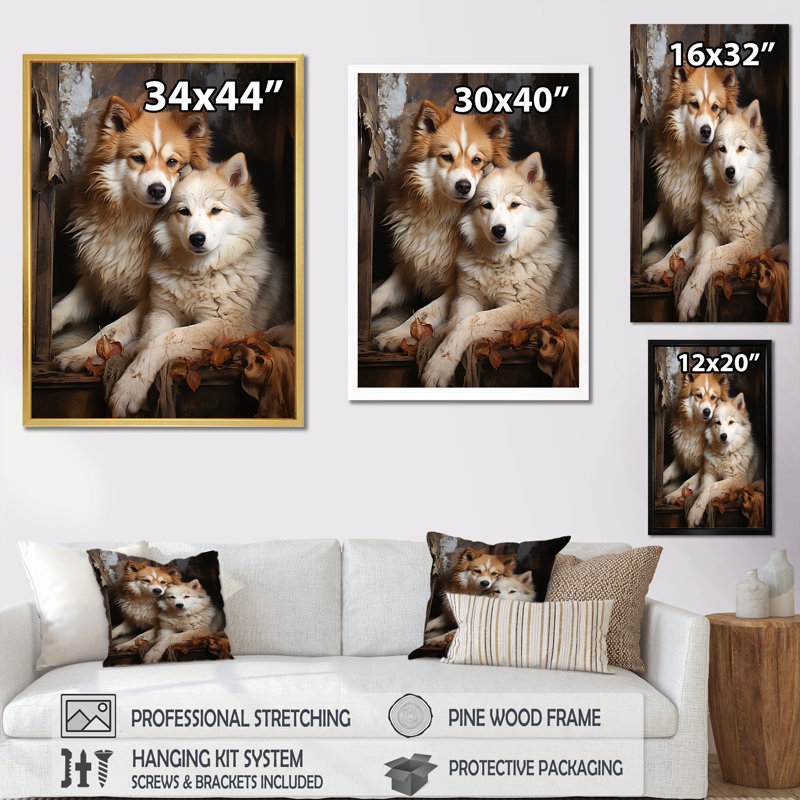 Chien Akita Affection II - impression, H 44 po x l 34 po x P 1,5 po, Cadre flottant doré