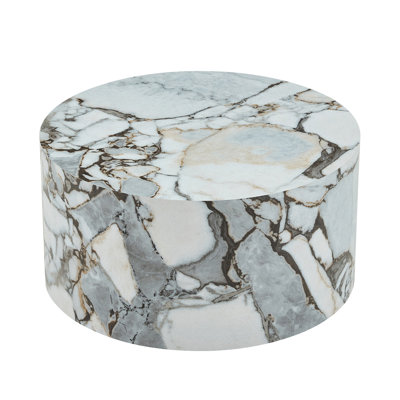 A Simple White Marble Textured Cylindrical Coffee Table, 23.6 Inches In Diameter X 11.8 Inches In Height, Mdf Material Living Room Furniture. Suitable