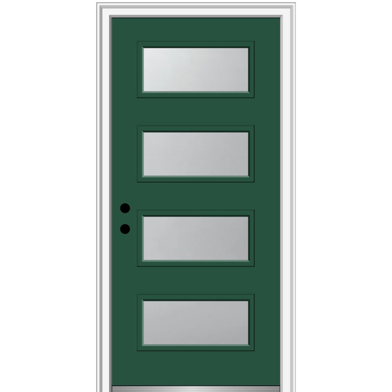Porte d'entrée pré-montée lisse en fibre de verre 4 lumières à 4 lumières, l 36 po x H 80 po, Vert forêt