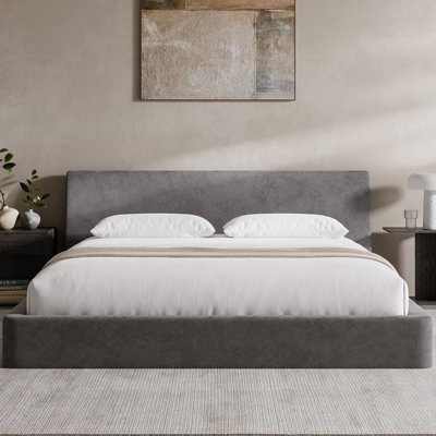  Airframe King Size Bed Frame With Ergonomic Angled Foam Cushioned Headboard, Minimalist Design Platform Bed Frame, No Box Spring Needed, Easy Assembly (Moon Grey)