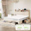 Ensemble de chambre à coucher 3 pièces, cadre de lit plateforme tapissier avec 2 tables de chevet, station de charge intégrée, tête de lit avec lumières à DEL, tiroirs roulants en treillis métallique, ensemble de meubles de chambre à coucher contemporains, aucun sommier nécessaire-132711598