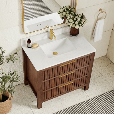 Charnley 36" Single Bath Vanity with White Grain Composite Stone Top