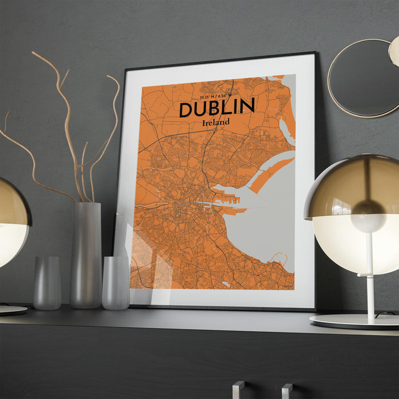 Dublin City Map In Orange - No Frame Print, 24cm H x 18cm W x 0.05cm D