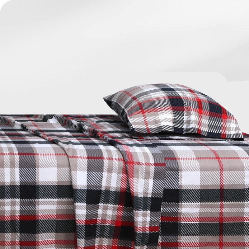 Flannel Sheets Set Double Brushed, Full Sheet Set + Fitted Sheet + 2 Pillowcases, Red 