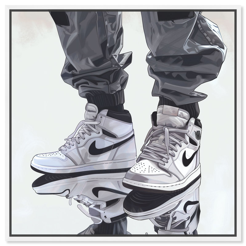 «Reflection Sneakers Man Cave» par Notoriart, H 13 po x l 13 po, Cadre blanc