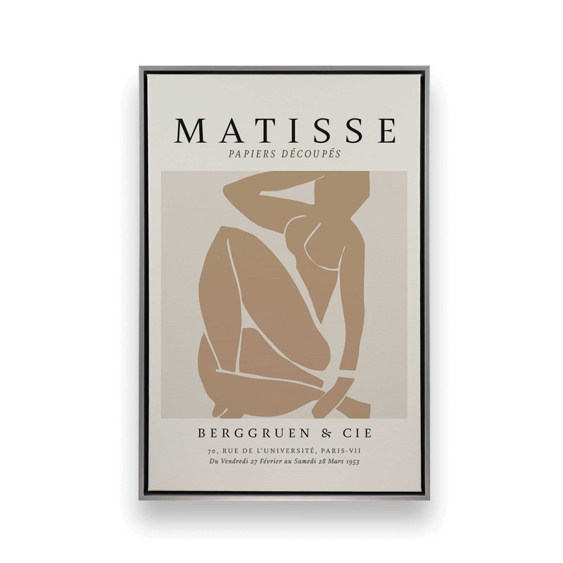 Matisse's Nude III en brun clair, H 48,75 po x l 32,75 po x P 1,75 po, Cadre flottant en chrome poli