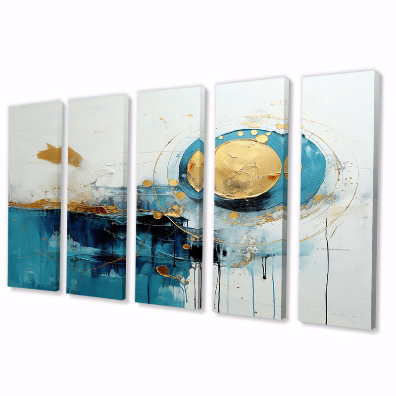 «Teal», impression sur toile abstraite - 5 panneaux égaux