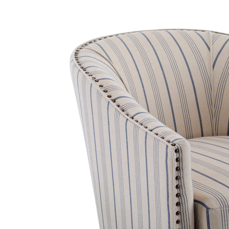 Fauteuil demi-tonneau rembourré à rayures