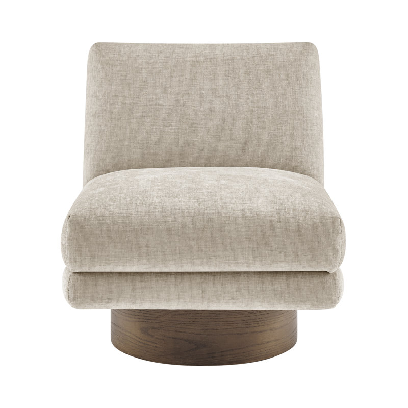 Charles Fabric Swivel Accent Chair W/ Wooden Base, Millburry Beige Fabric