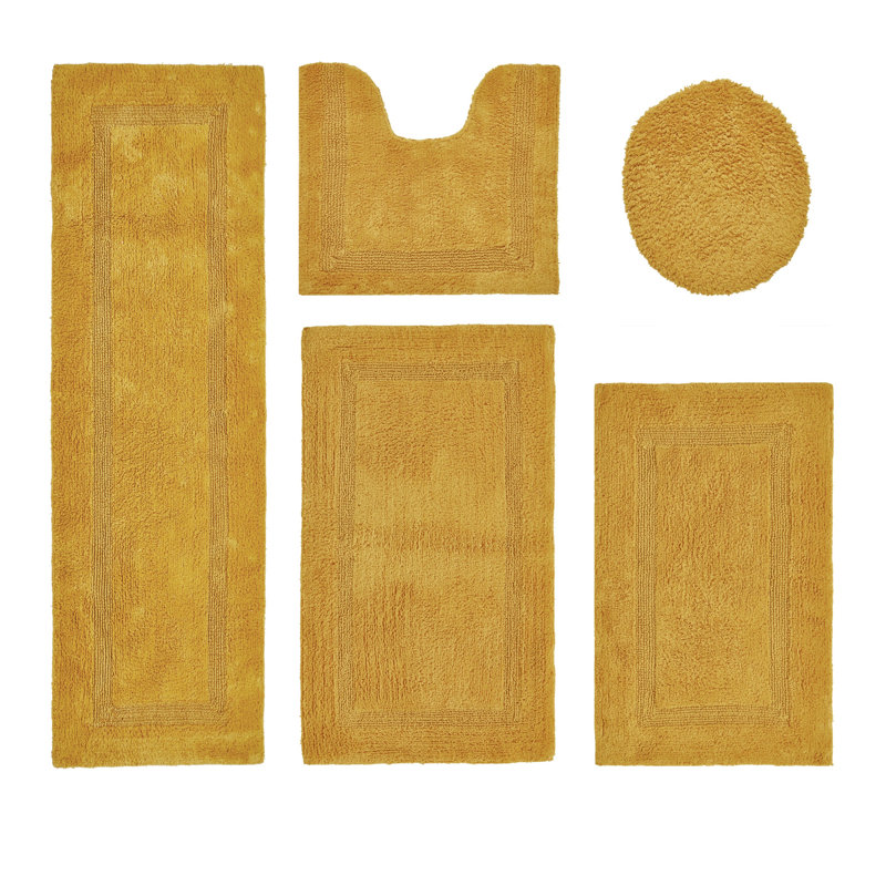 Lux Premium 2370 GSM 100% Cotton 5 Piece Bath Rug Sets, Machine Washable, Super Absorbent & Tufted Weave Reversible Bath Mat for Bathroom, Shower, and Tub, Oeko-Tex Certified Bathroom Rugs, Yellow