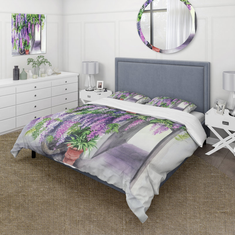Ensemble de housse de couette Wisteria Blossom - microfibre de polyester, Housse de couette pour très grand lit et 2 très
