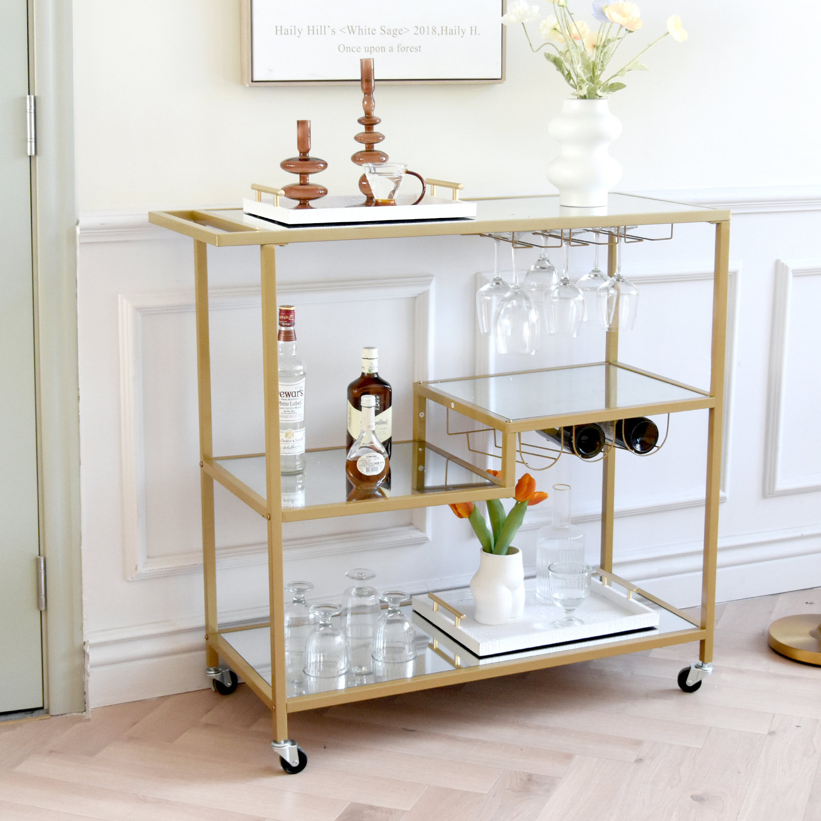 & Gold Mercer41 Serving Gregoriana Mirror Cart Bar | Wayfair Reviews