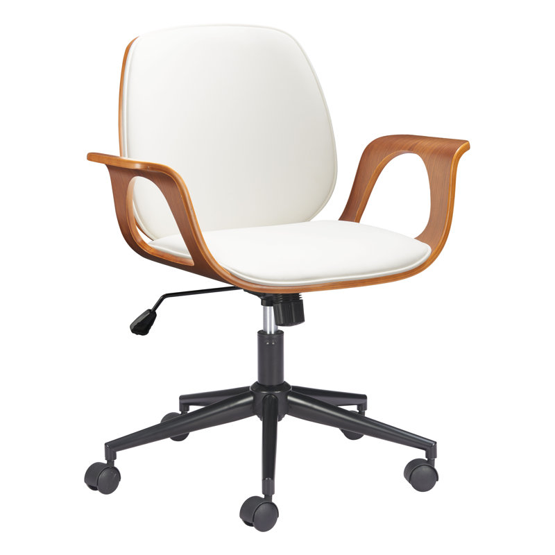 Chaise de bureau ergonomique à haut dossier et pivotante, Blanc, Brun / Noir