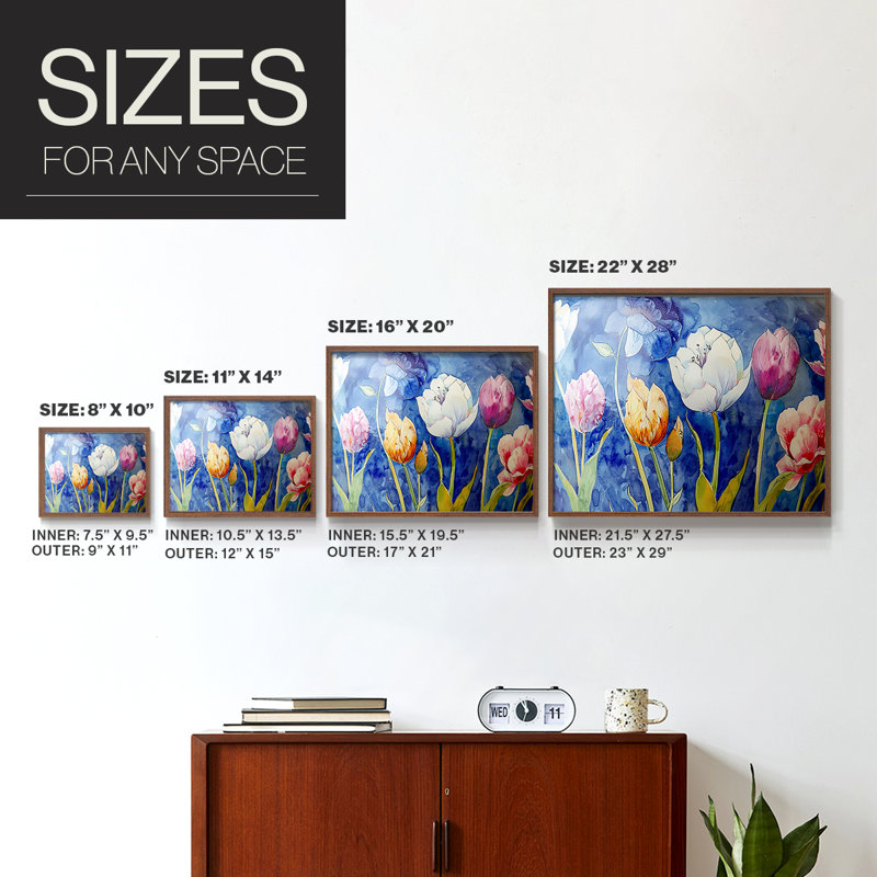 Floral Series-LXXV -Framed Print - Restickable, H 16 po x l 20 po, Noyer