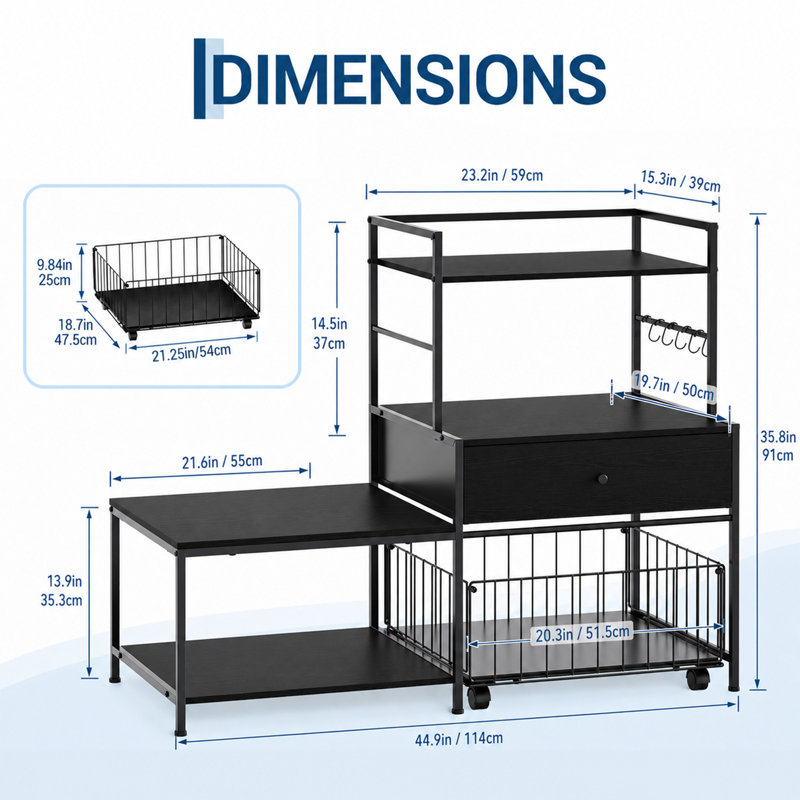 114 cm W Iron Storage Rack, Black