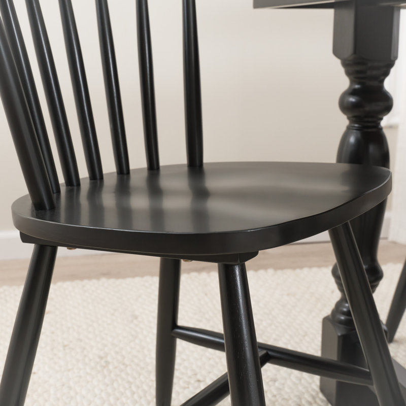 Sterling 45W Round Trestle Dining Table With 4 High Back Spindle Dining Chairs, Black