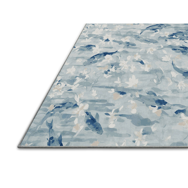 Tapis bleu soyeux et moelleux, Carré 4 pi
