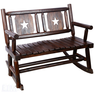 Outdoor Wood Rocking Bench Carbonized Double Rocking Chair For 2 Persons With Wide Curved Seat, Porch Rocker For Porch, Garden, Backyard
