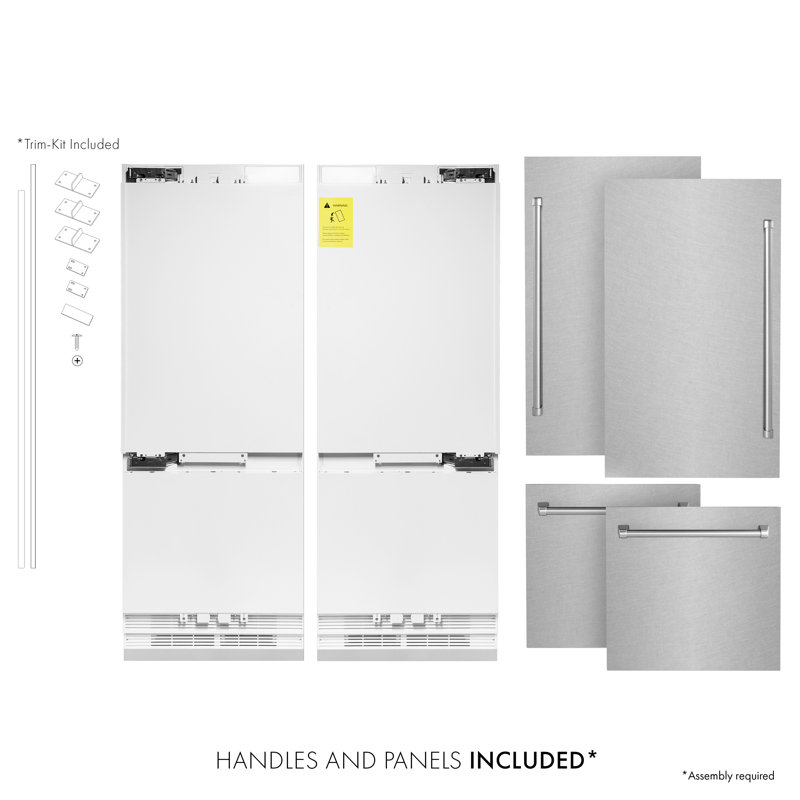 ZLINE 60 in. 32.2 cu. ft. French Door Built-In Bottom Freezer Refrigerator with Water Dispensers and Ice Makers in Satin Stainless Steel