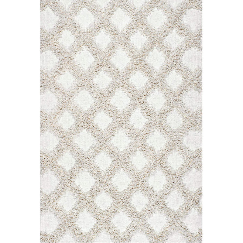 Kaliyanei Diamond Trellis Power Loom Performance Shag Cream Rug, Rectangle 3' x 4'