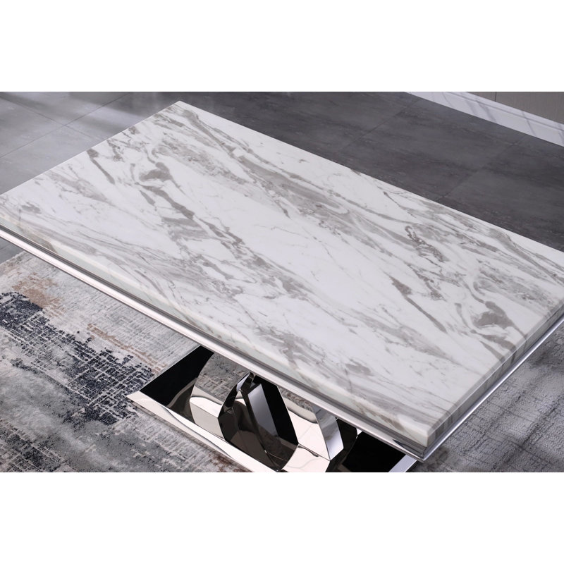 Edgeley Faux Marble Top Metal Base Dining Table