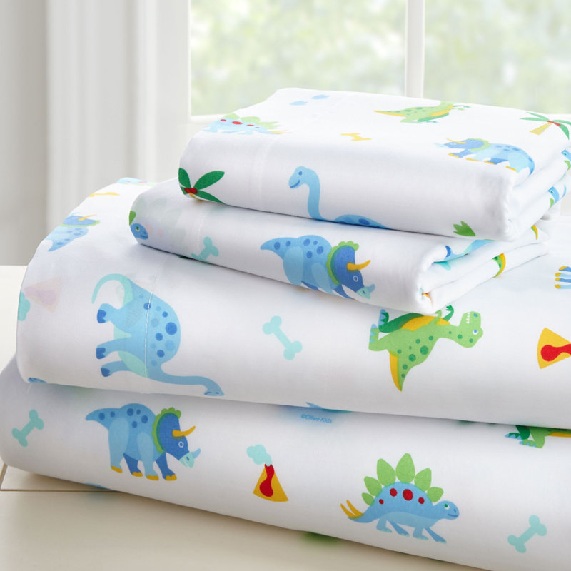 Wildkin Full Sheet Set – Soft Microfiber, Fitted & Top Sheet, Pillowcase - Dinosaur Land