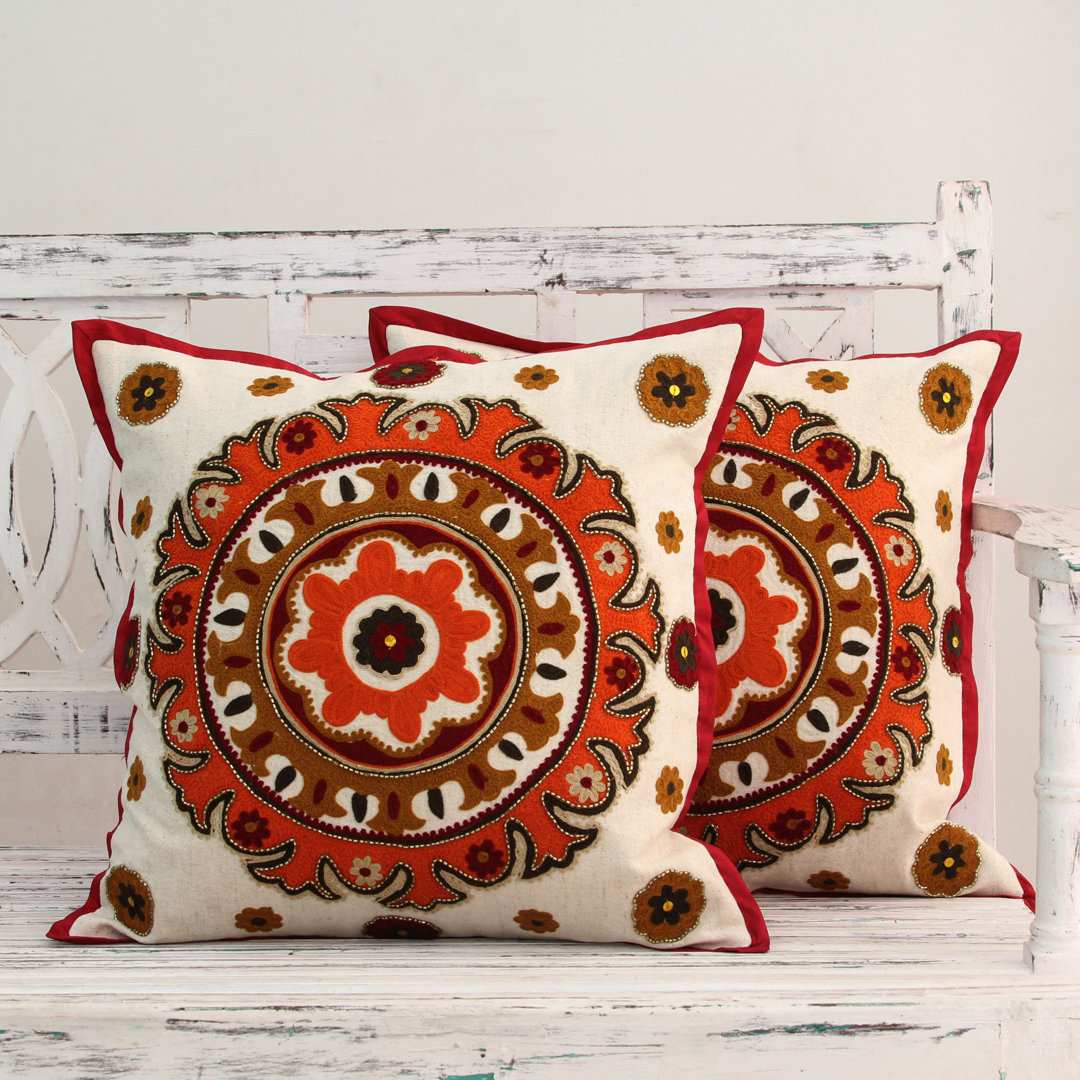 Mandalas Embroidery Cotton Pillow Cover (Set of 2) Novica